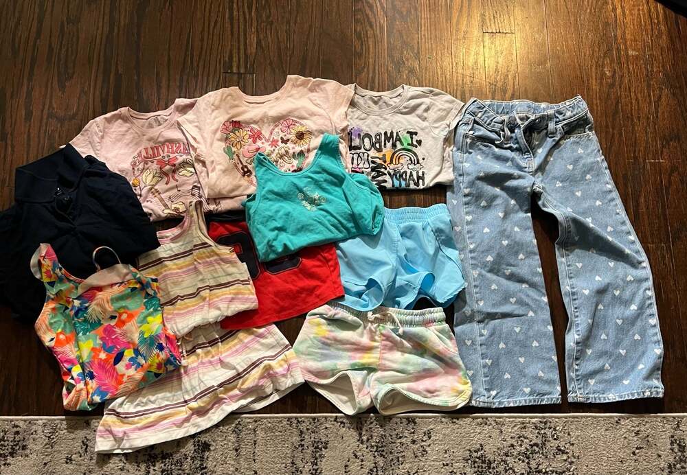 12 pieceGirls Apparel Bundle Assorted Tops Bottoms Swimwear Size S 6/7